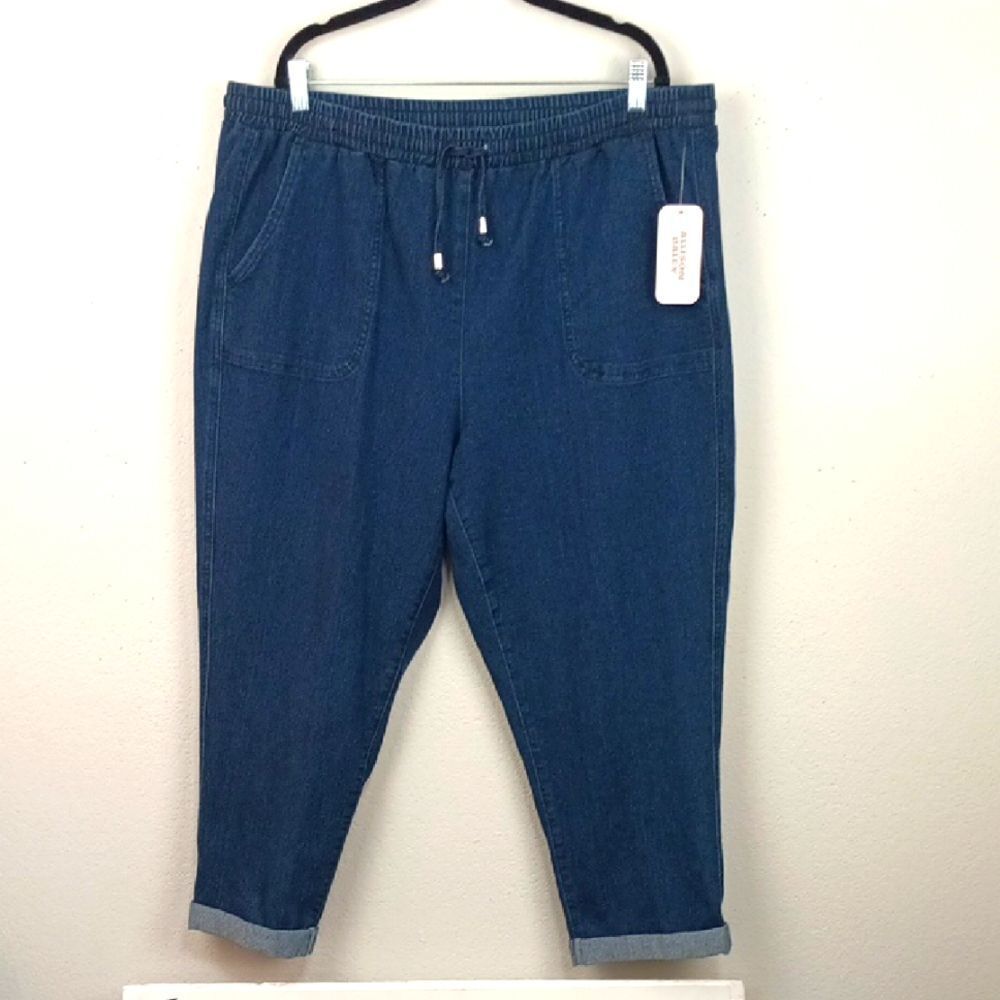Allison Daley Womens Plus Dark Blue Denim Drawstring Waist Cropped Jeans sz 18w